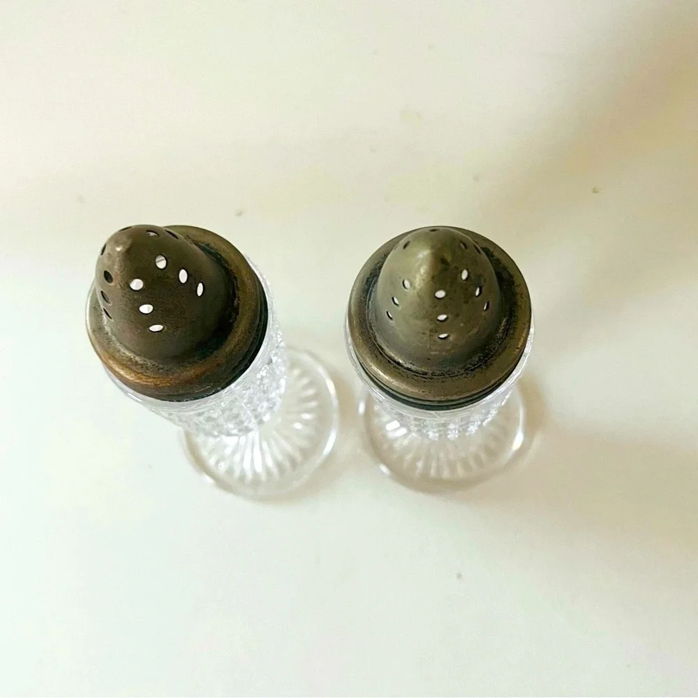 Vintage 1950’s Cut Glass Salt and Pepper Shakers with Metal Lids